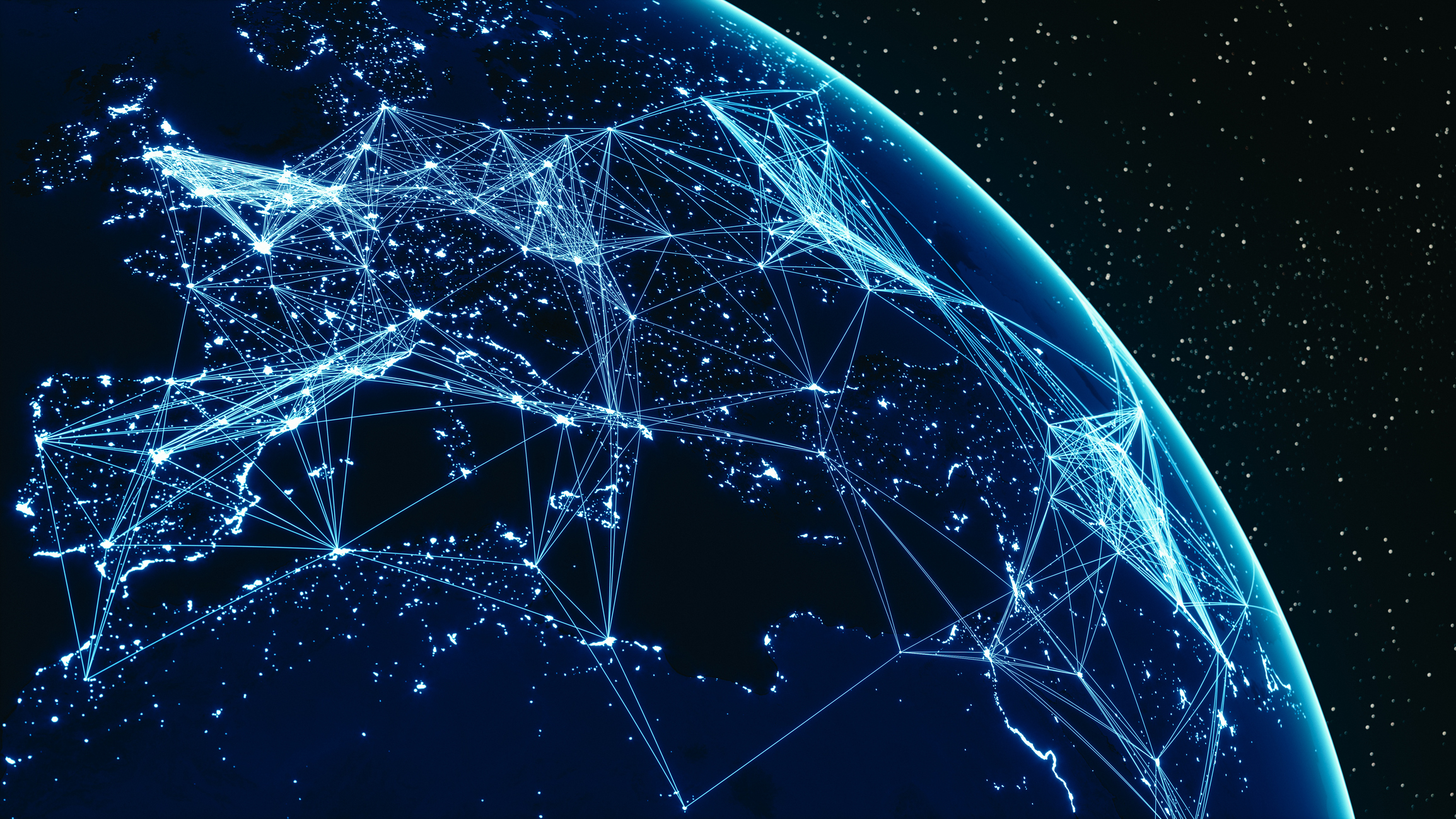 Abstract Earth view from space with connections from major cities.