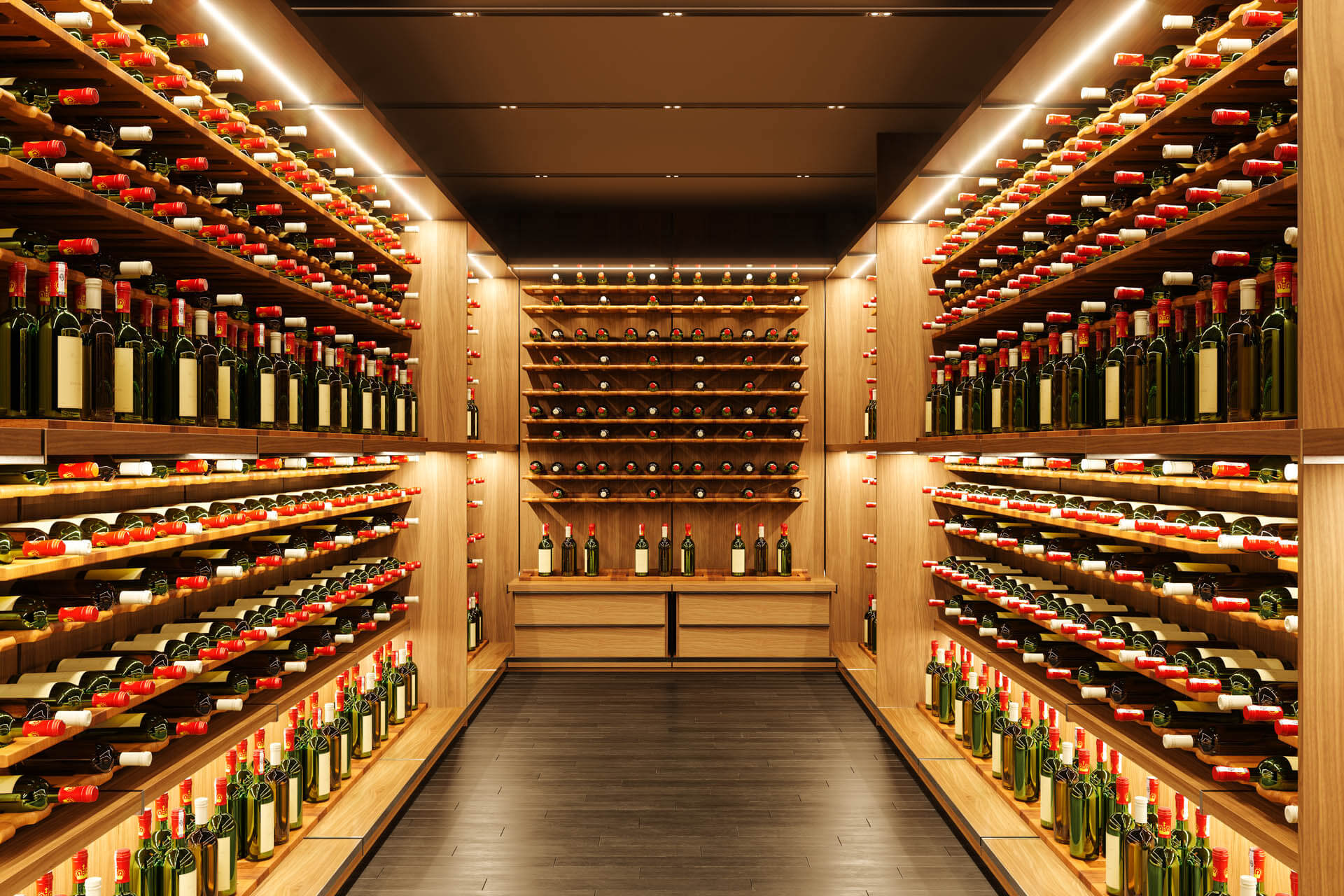 Wine shop with wine bottles on shelves